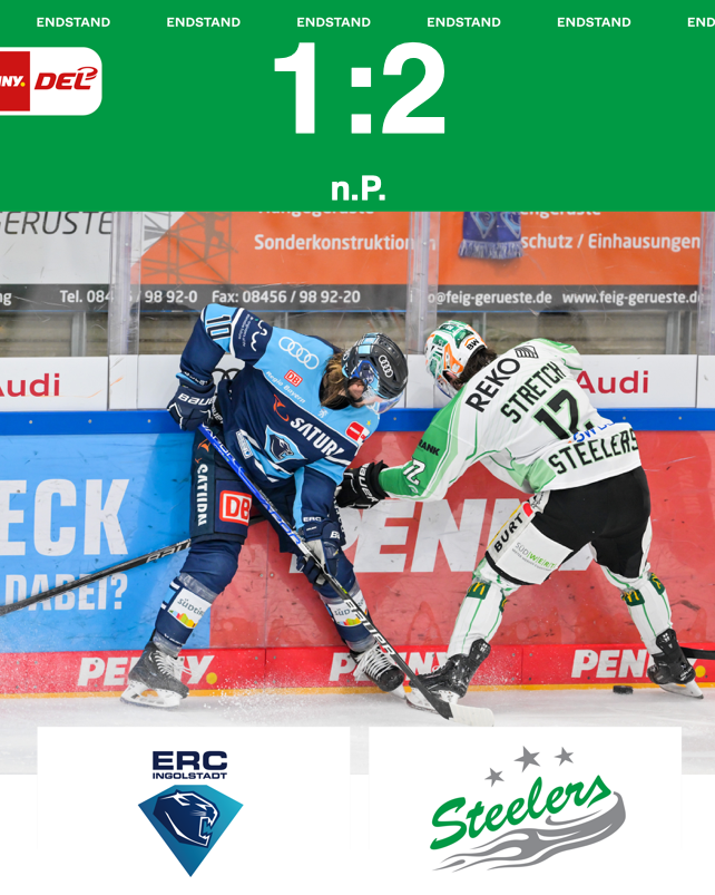 Sensationeller Sieg in Ingolstadt – dezimierte Steelers siegen mit 2:1 n.P.