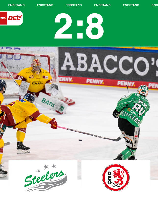 Steelers unterliegen der Düsseldorfer EG mit 2:8