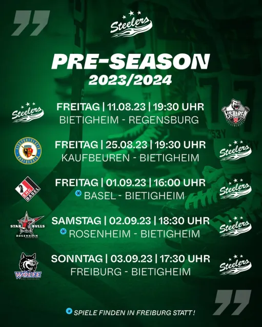 Steelers starten mit einem Heimspiel in die Vorbereitung 2023/2024