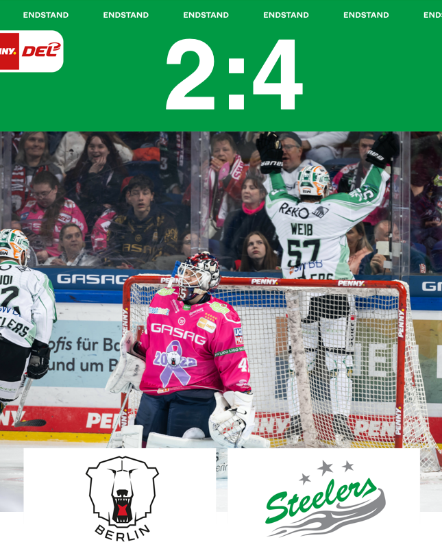 Kleines „B“ gewinnt an der Spree! Dezimierte Steelers siegen gegen den Meister aus Berlin mit 4:2